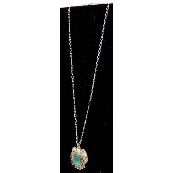 Large Navajo Sterling Turquoise Pendant Necklace