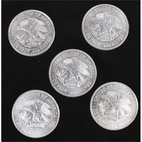 Five .999 Fine Silver Eagle Coins