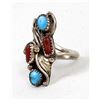 Navajo Sterling Turquoise & Coral Ring, Size 9.5