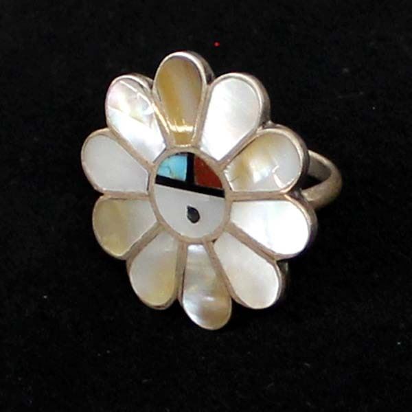 Zuni Sterling Inlay Sun God Ring, Size 6.5