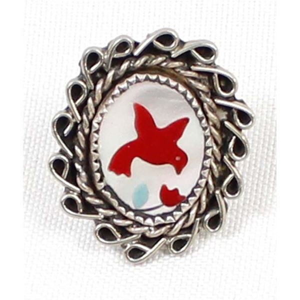 Navajo Sterling Inlay Redbird Ring, Size 5