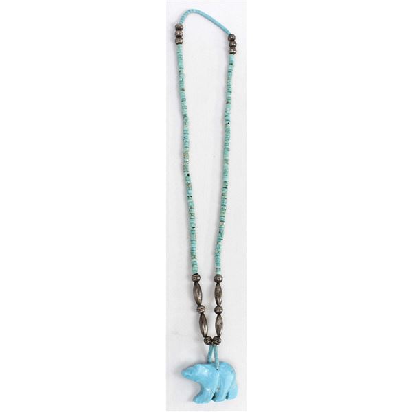 Navajo Sterling Turquoise Bear Fetish Necklace