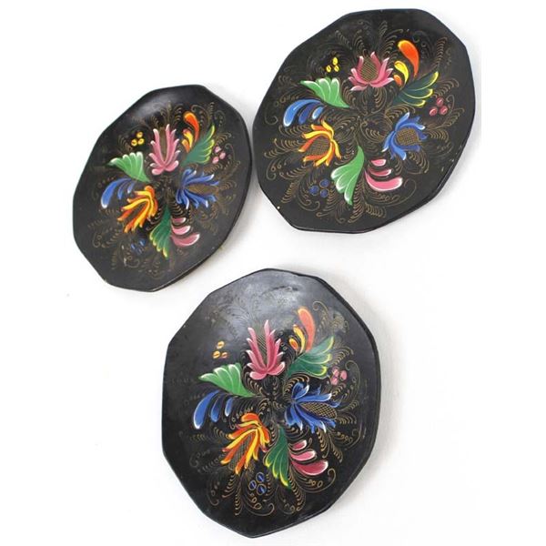 3 Mexican Hand Painted Wood Plates