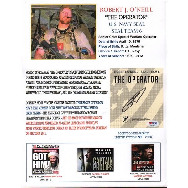 Robert J. O'Neill Navy Seal Signature Osama Bin Laden