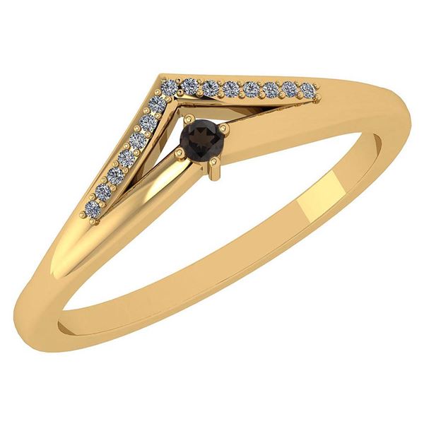 Certified 0.07 Ctw Smoky Quarzt And Diamond 14k Yellow