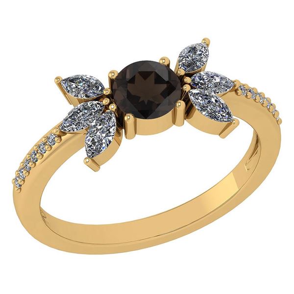 Certified 1.11 Ctw Smoky Quarzt And Diamond 14k Yellow