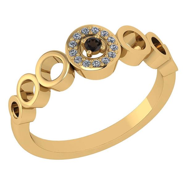 Certified 0.09 Ctw Smoky Quarzt And Diamond 14k Yellow