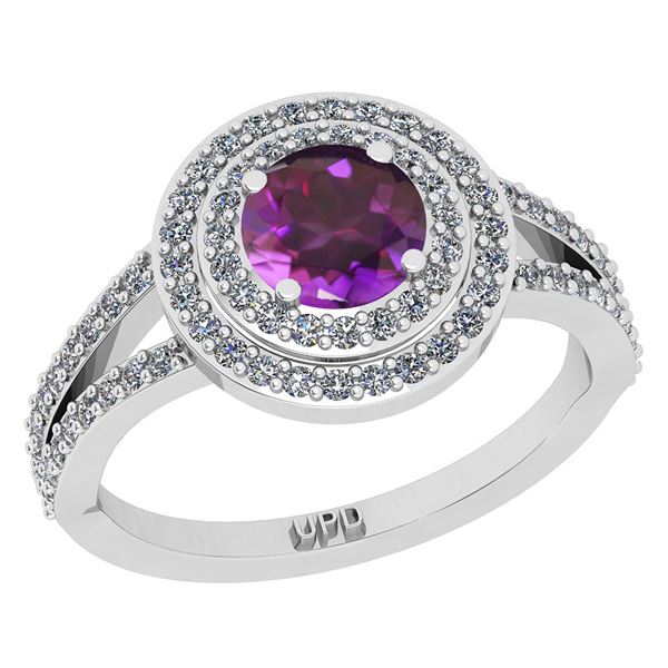 Certified 1.14 Ctw I2/I3 Amethyst And Diamond 10K White