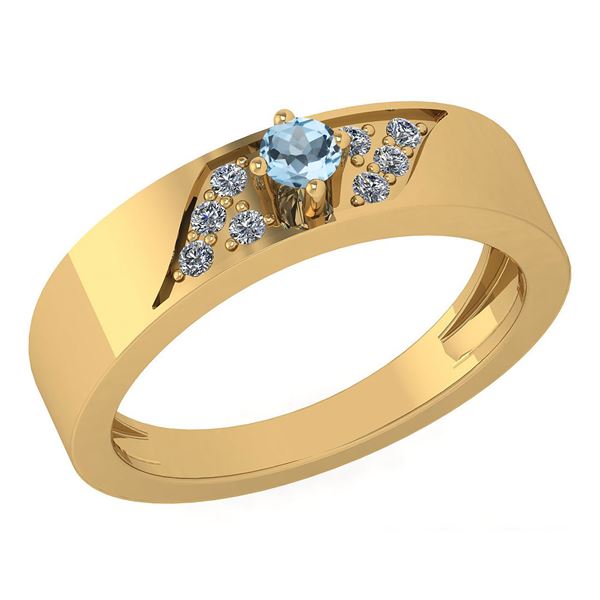 Certified 0.19 Ctw Aquamarine And Diamond 18K Yellow Go