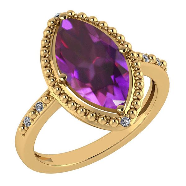 Certified 1.58 Ctw Amethyst And Diamond VS/SI1 Ring 14k