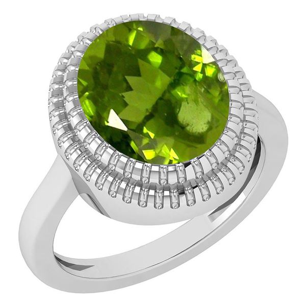 Certified 5.05 Ctw Peridot 14K White Gold Solitaire Rin