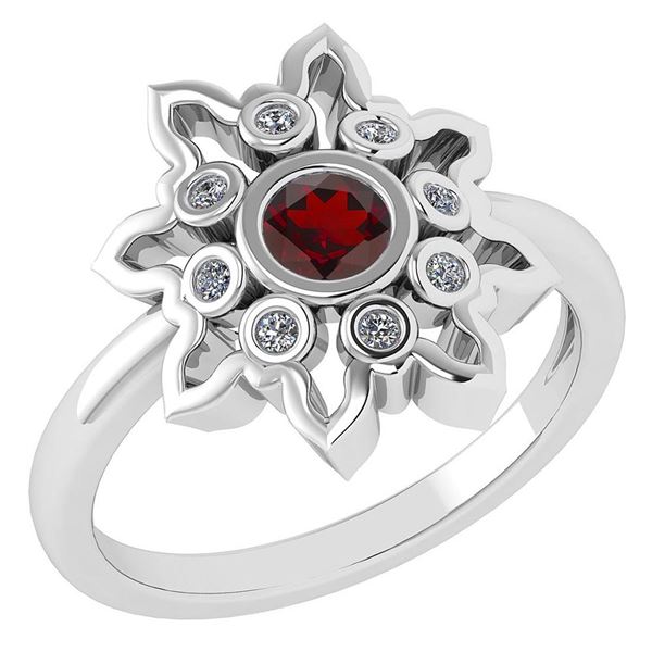 Certified 0.32 Ctw Garnet And Diamond 14k White Gold Ri