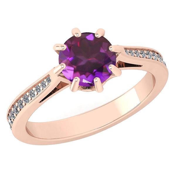 Certified 0.99 Ctw Amethyst And White Diamond Wedding/E