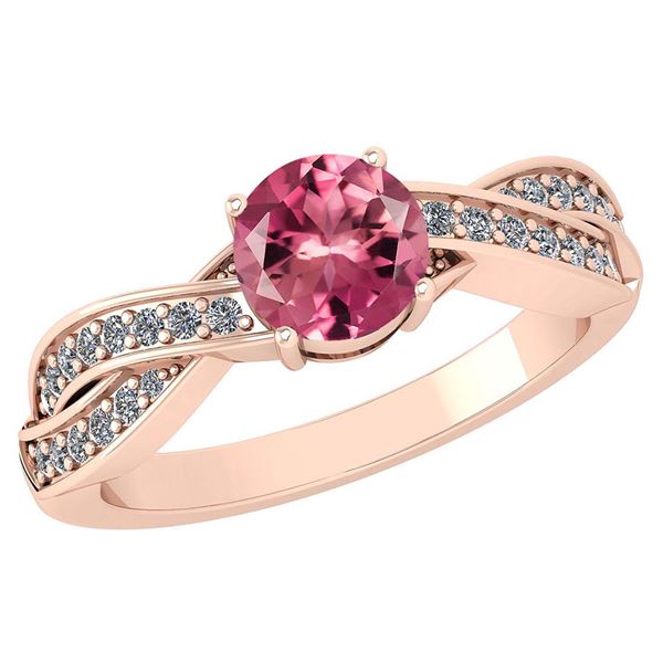 Certified 1.05 Ctw Pink Tourmaline And Diamond 14K Rose