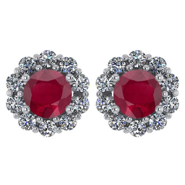 Certified 2.30 Ctw Ruby And Diamond 14k White Gold Halo
