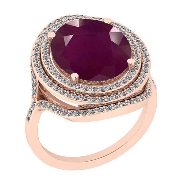 Certified 10.48 Ctw SI2/I1 Ruby And Diamond 14K Rose Go