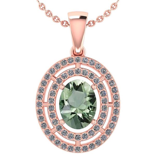 Certified 1.56 CTW Green Amethyst And Diamond 14k Rose