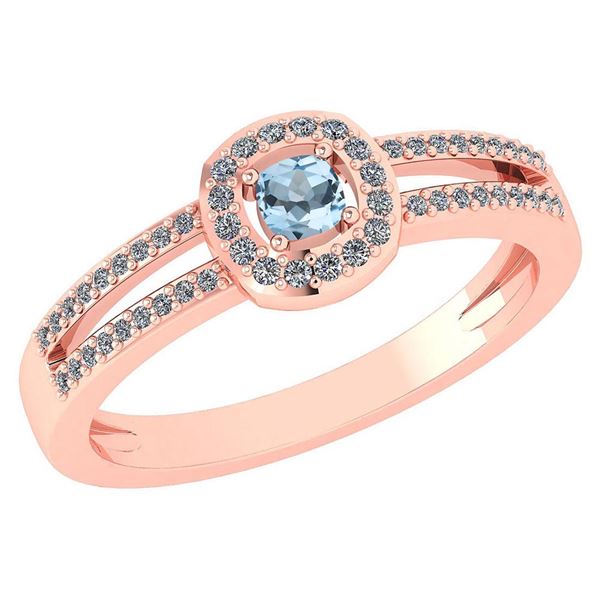 Certified 0.57 Ctw Aquamarine And Diamond 14k Rose Gold