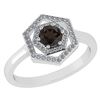 Certified 0.69 Ctw Smoky Quarzt And Diamond 18K White G