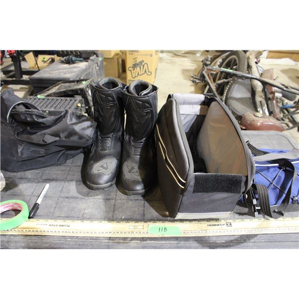 Motorcycle Boots and Back Packs US Size 11 Boots