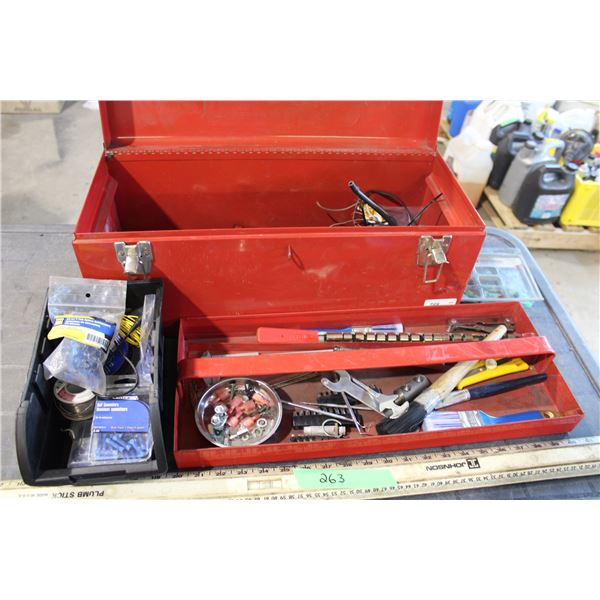 Metal Tool Box with Tolls and Electrical Related Items