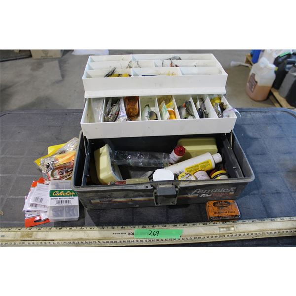 Plastic Tackle Box with Hooks and Misc