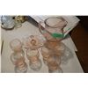 Image 1 : Vintage Depression Pink Glass Pitcher, Tray and Cups