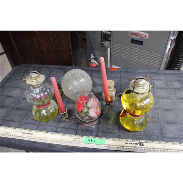 2 Coal Oil Lamps and Misc