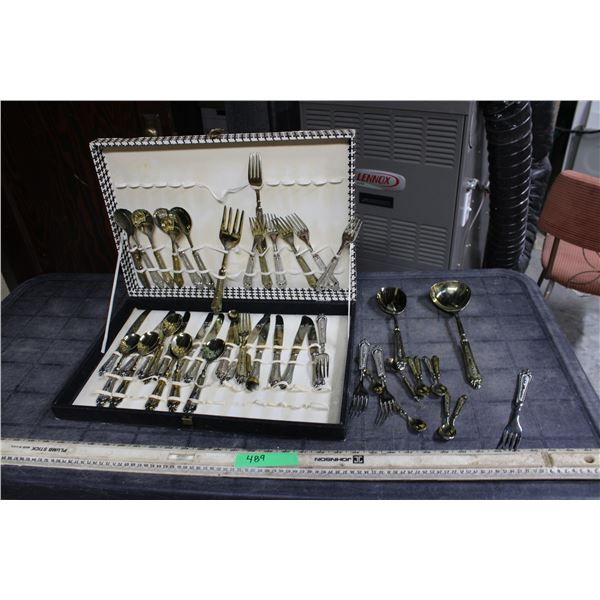 Silverware Set (Goldish in Color) In Case