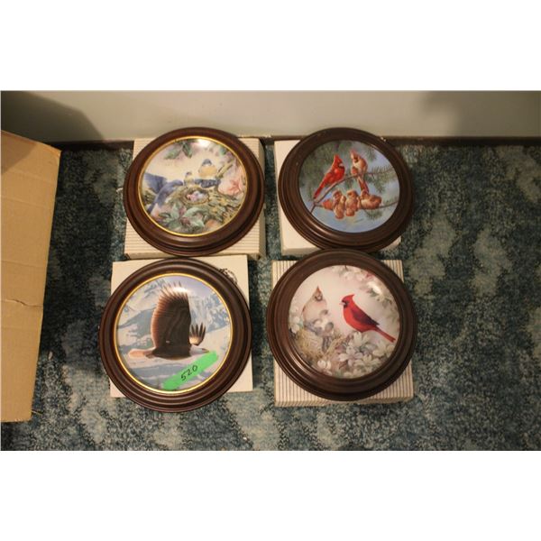 (4) Bird Collector Plates in Wooden Frames in Boxes