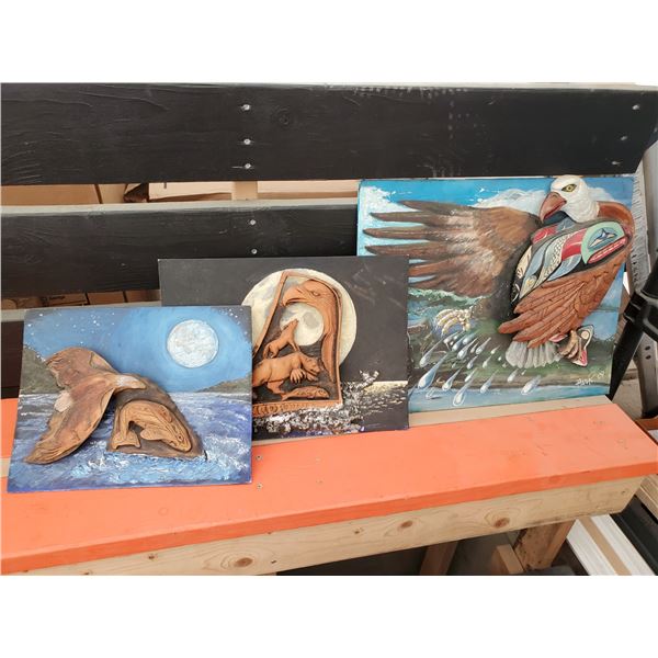 869 --  Three paint & Wood Sculpture Native Art