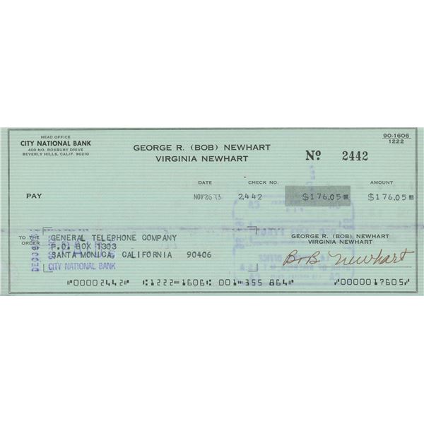Bob Newhart signed check