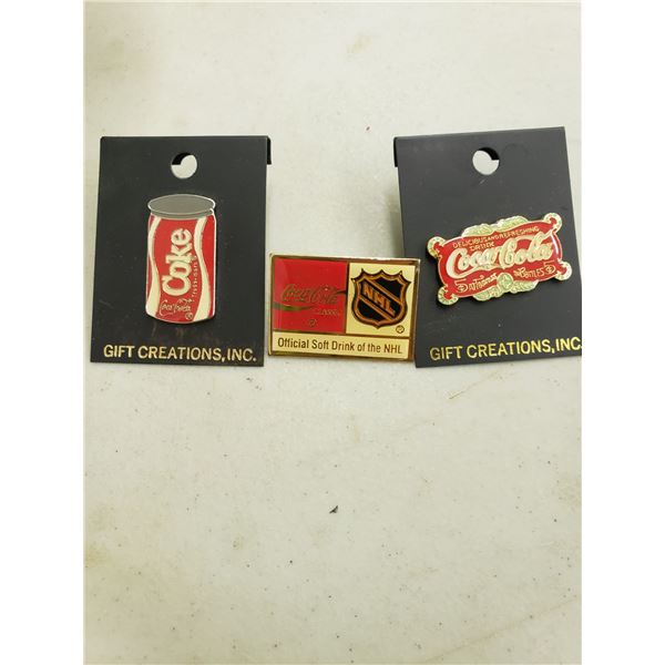 COCA COLA VARIOUS PINS QTY 3