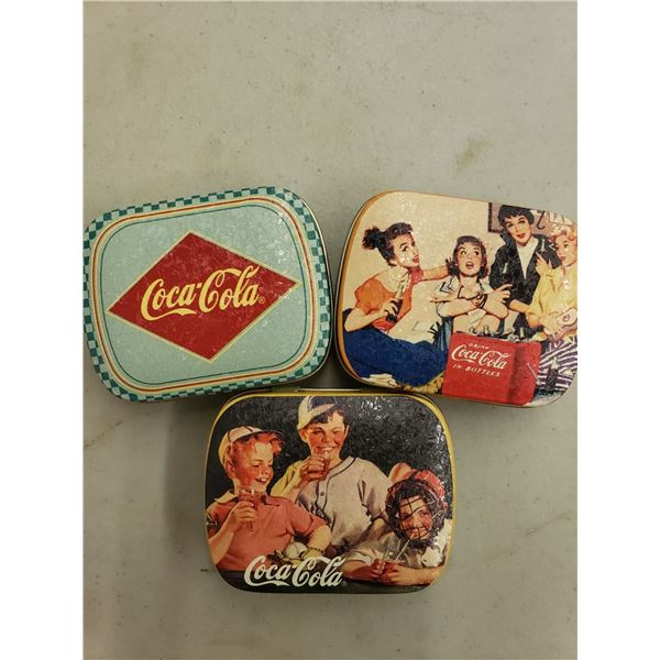 3 COCA COLA TINS DESIGNS 6CM X 5 CM X 1 1/2CM