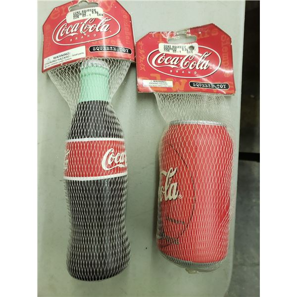 TWO COCA COLA SQUEEZE TOYS/STRESS BALLS - ONE BOTTLE - ONE CAN