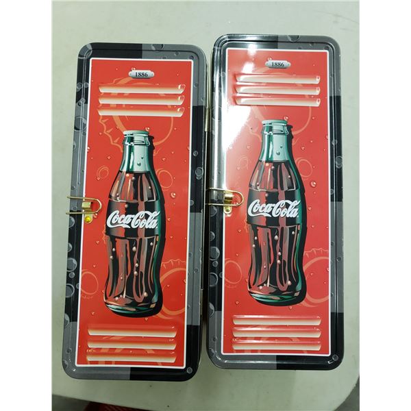 TWO COCA COLA LOCKER DESIGN TIN CASES AND BOTH COME WITH LOCKS