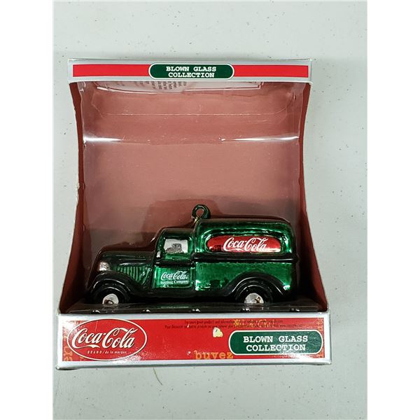 GLASS BLOWN COCA COLA TRUCK ORNAMENT