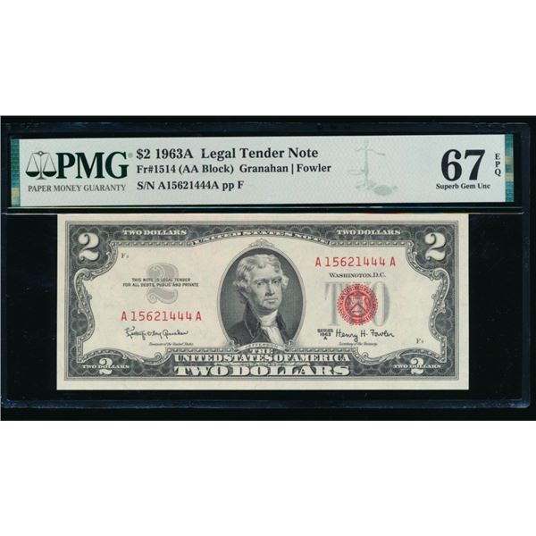 1963A $2 Legal Tender Note PMG 67EPQ