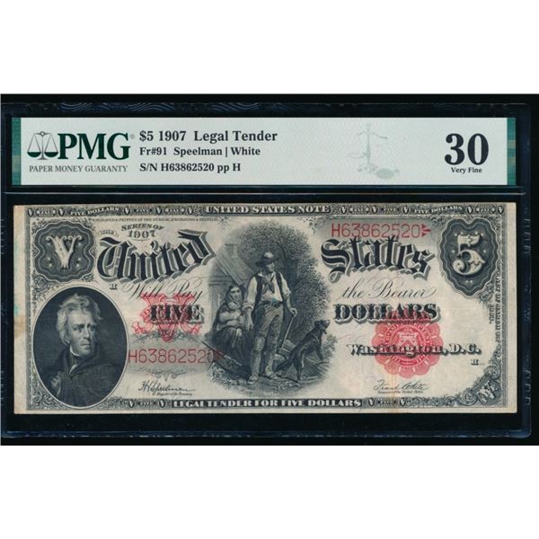 1907 $5 Legal Tender Note PMG 30