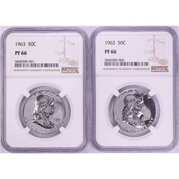 Lot of (2) 1963 Proof Franklin Half Dollar Coins NGC PF66