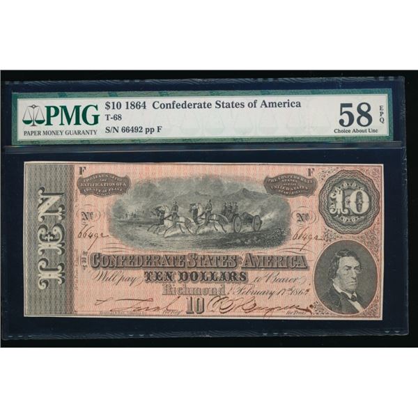 1864 $10 T-68 Confederate PMG 58EPQ