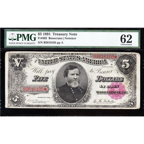 1891 $5 Treasury Note PMG 62