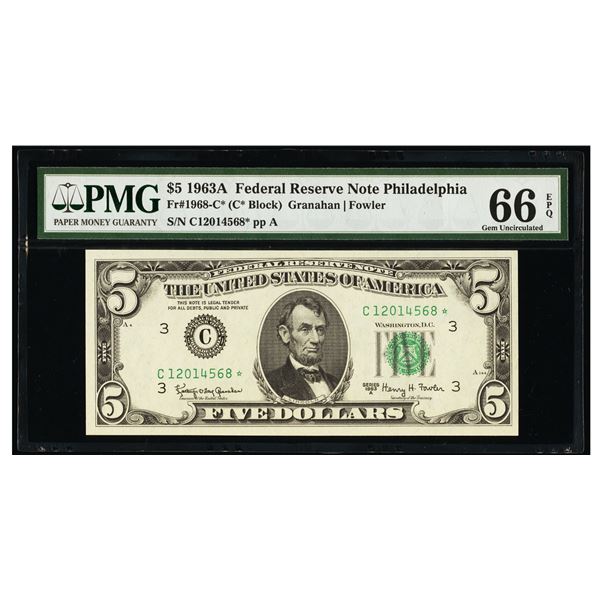 1963A $5 STAR Philadelphia FRN PMG 66EPQ