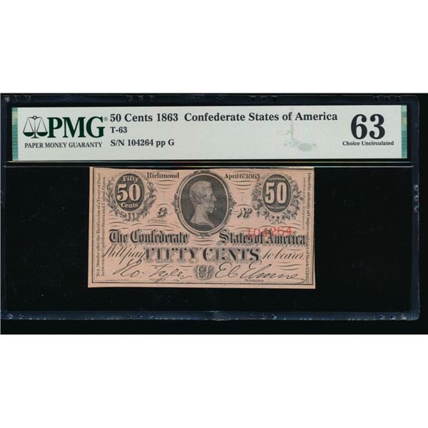 50 Cent 1863 T-63  Confederate PMG 63