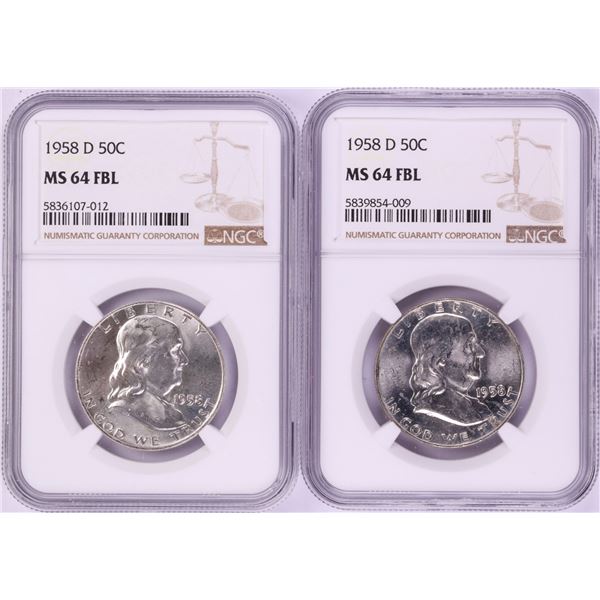 Lot of (2) 1958-D Franklin Half Dollar Coins NGC MS64FBL