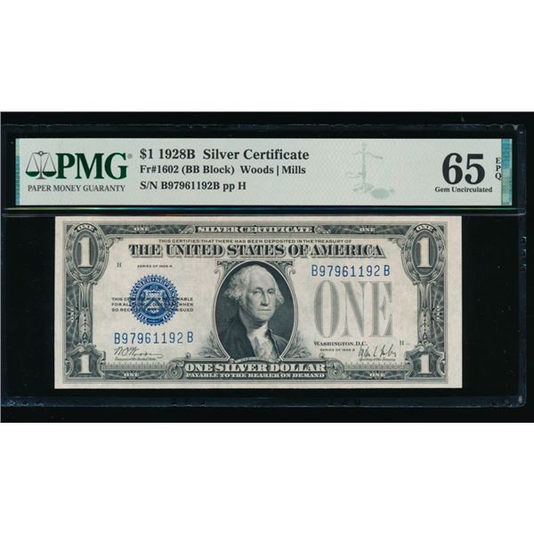 1928B $1 Silver Certificate PMG 65EPQ