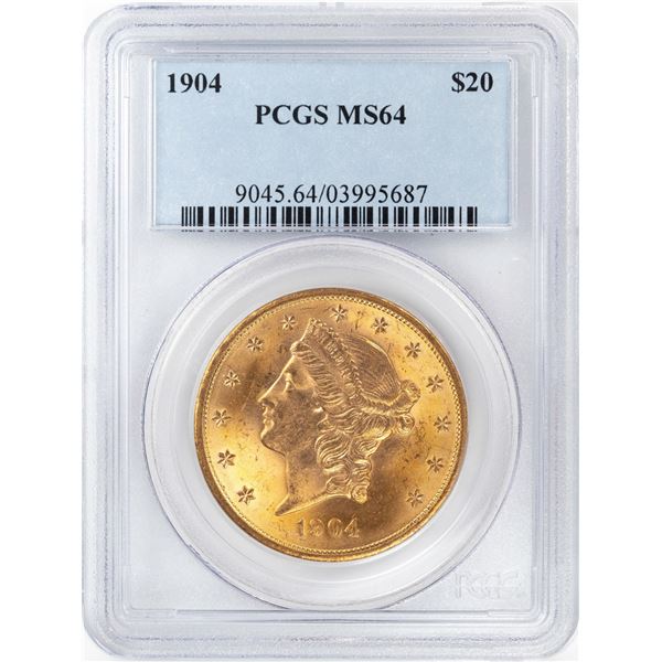 1904 $20 Liberty Head Double Eagle Gold Coin PCGS MS64