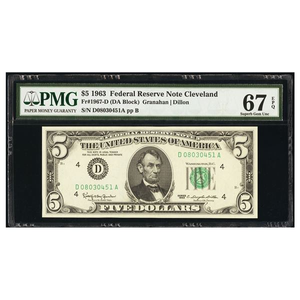1963 $5 Cleveland FRN PMG 67EPQ