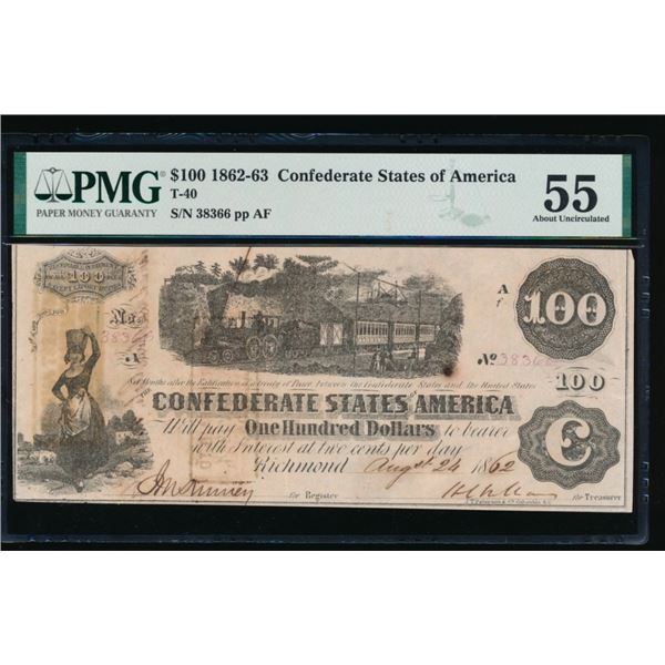 1862-63 $100 T-40 Confederate PMG 55