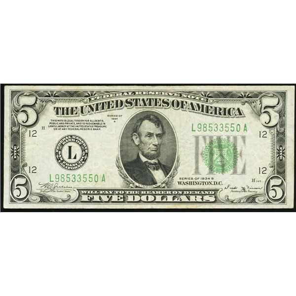 1934B $5 San Francisco Federal Reserve Note